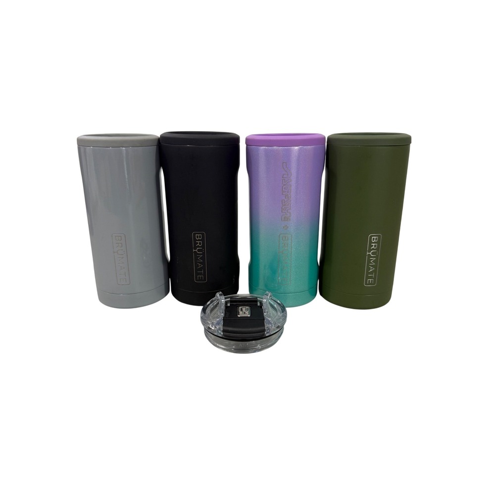 Brumate Hopsulator Slim 12oz Can Cooler Bundle Set of 4 with Lid colorful
